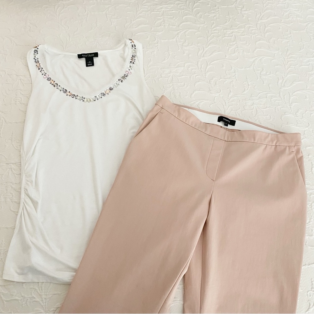 NEW Theory Peach Rose Approach Thaniel Cropped Pull On Trousers Size 6 - Picture 10 of 11